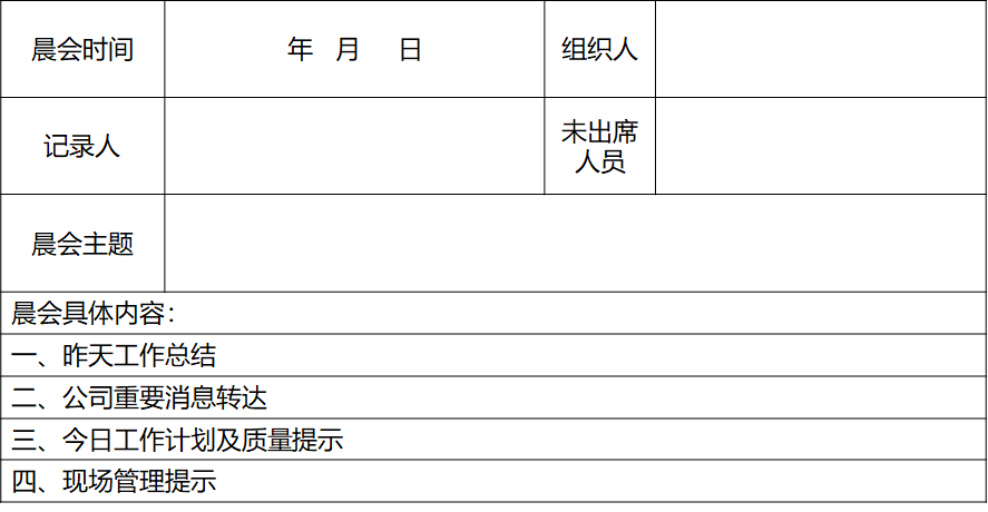 精益生產(chǎn)車間班前會記錄表